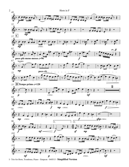 Trio For Horn Trombone And Piano 1st Mov Simplified Page 2