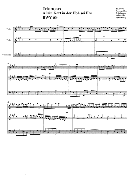 Trio Super Allein Gott In Der Hh Sei Ehr Bwv 664 Arrangement For 2 Violins And Violoncello Page 2