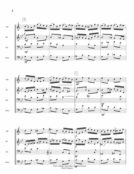 Trois Couleurs Anciennes 1e Mouvement Pour Quatuor De Saxophones Score Et 4 Partitions Satb Page 2