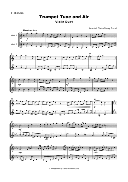 Trumpet Tune And Air By Purcell Duet For Two Violins Page 2