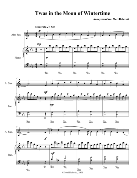 Twas In The Moon Of Wintertime E Flat Saxes Alto Baritone Piano Page 2