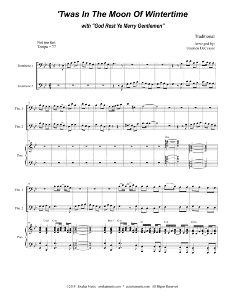 Twas In The Moon Of Wintertime With God Rest Ye Merry Gentlemen Trombone Duet Page 2