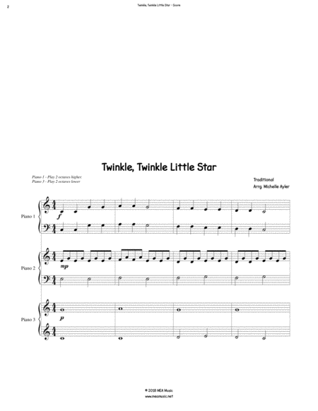 Twinkle Twinkle Little Star Piano Trio 1 Piano 6 Hands Page 2