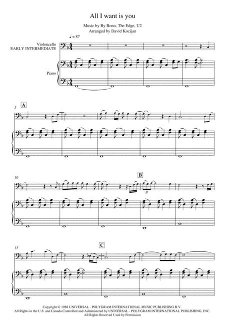 U2 All I Want Is You Piano Guitar Violoncello Early Intermediate Page 2