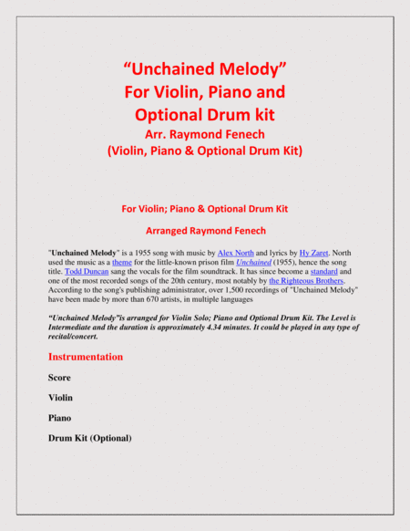 Unchained Melody For Solo Violin Piano Optional Drum Kit Page 2