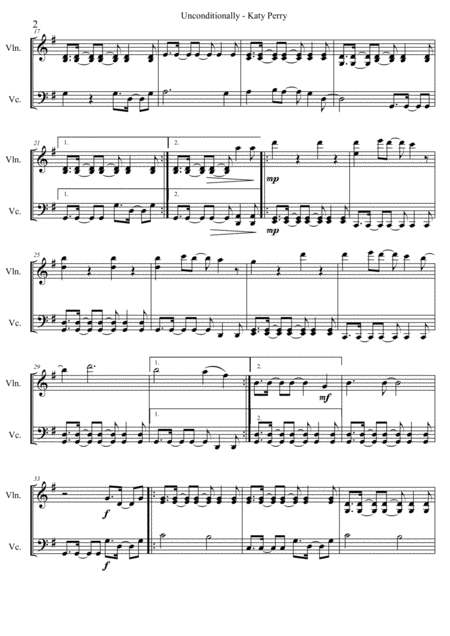 Unconditionally Katy Perry Arranged For String Duet Page 2