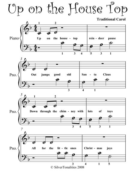 Up On The House Top Beginner Piano Sheet Music Page 2