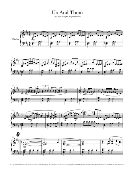 Us And Them Arranged For Piano Solo Page 2