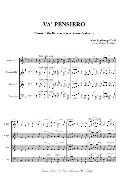 Va Pensiero G Verdi From Nabucco Arr For Brass Quartet With Parts Page 2