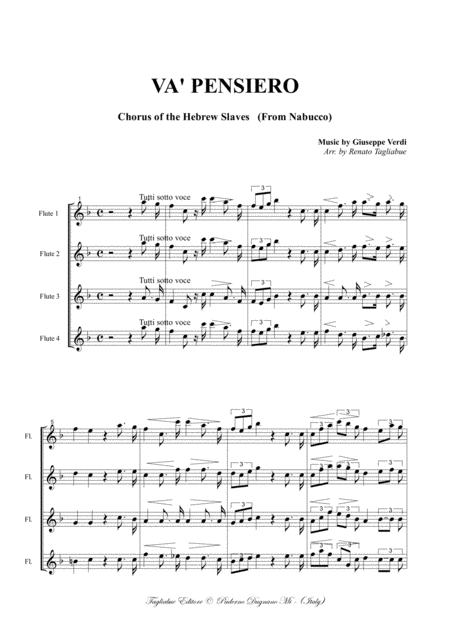 Va Pensiero G Verdi From Nabucco Arr For Flute Quartet With Parts Page 2