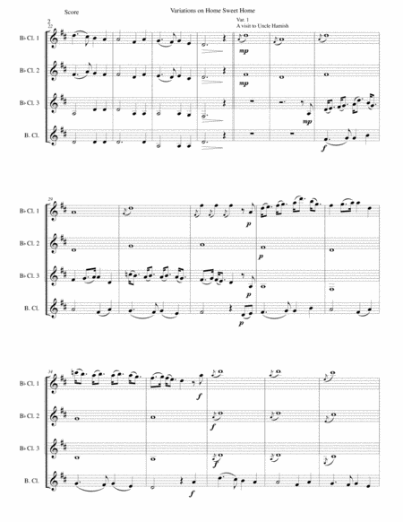 Variations On Home Sweet Home Theres No Place Like Home For Clarinet Quartet Page 2
