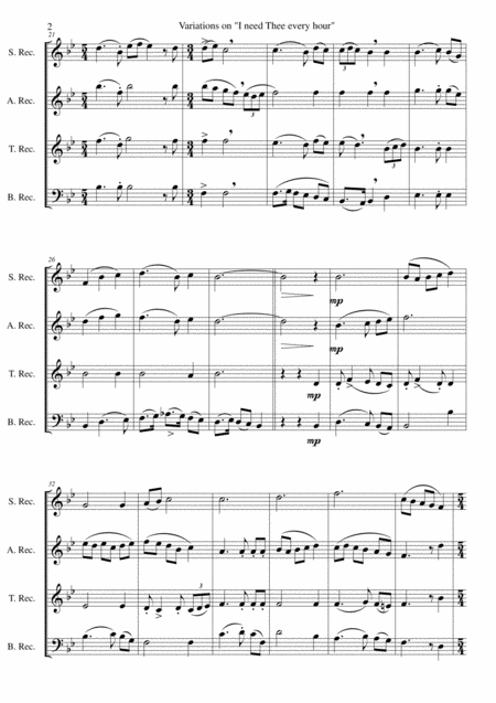 Variations On I Need Thee Every Hour For Recorder Quartet Page 2