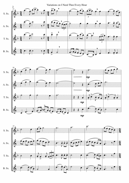 Variations On I Need Thee Every Hour For Saxophone Quartet Page 2