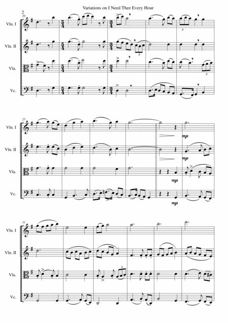 Variations On I Need Thee Every Hour For String Quartet Page 2