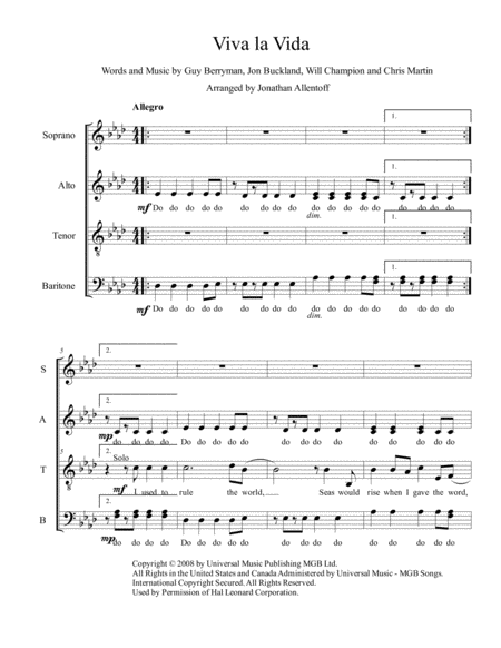 Viva La Vida For Vocal Ensemble Page 2