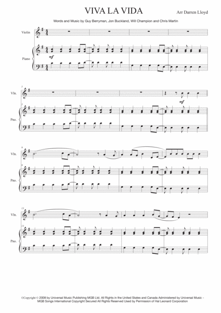 Viva La Vida Solo Violin Piano Page 2