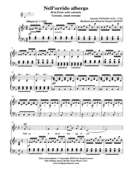 Vivaldi Antonio Nell Orrido Albergo Aria From The Cantata Cessate Omai Cessate Arranged For Voice And Piano F Major Page 2