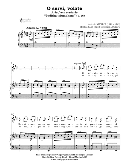 Vivaldi Antonio O Servi Volate Aria From The Oratorio Juditha Triumphans Arranged For Voice And Piano D Major Page 2