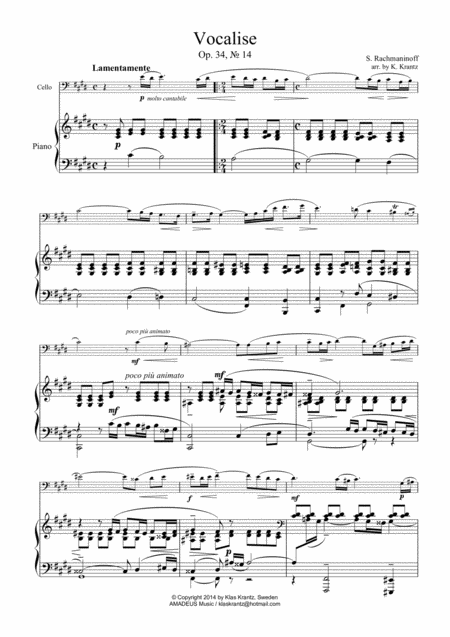 Vocalise Op 34 For Cello And Piano Page 2