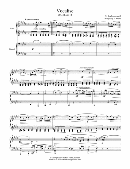 Vocalise Op 34 For Piano Duet 2 Pianos Page 2