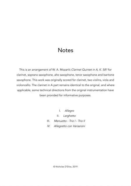 W A Mozart Clarinet Quintet In A Arranged For Clarinet And Saxophone Quartet Page 2