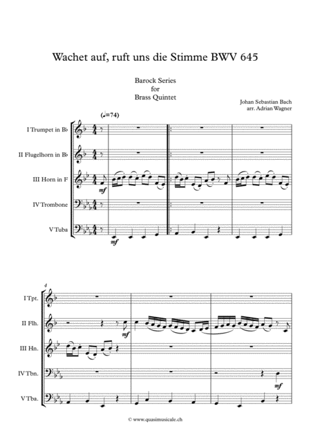 Wachet Auf Ruft Uns Die Stimme Bwv 645 Brass Quintet Arr Adrian Wagner Page 2