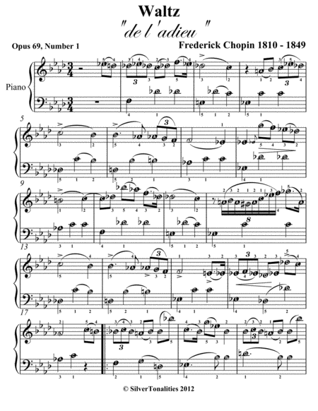 Waltz De L Adieu Opus 69 Number 1 Easy Piano Sheet Music Page 2