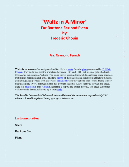 Waltz In A Minor Chopin Baritone Saxophone And Piano Chamber Music Page 2