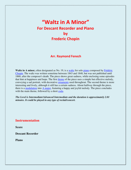 Waltz In A Minor Chopin Descant Recorder And Piano Chamber Music Page 2