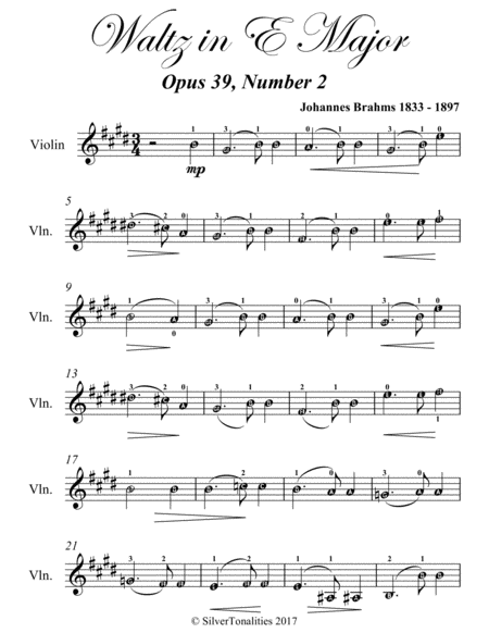 Waltz In E Major Opus 39 Number 2 Easy Violin Sheet Music Page 2