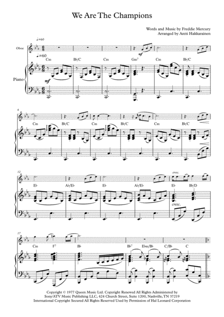 We Are The Champions Oboe Piano Page 2
