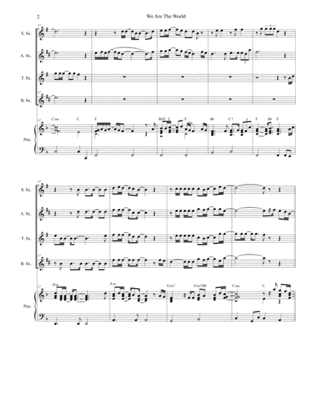 We Are The World For Saxophone Quartet And Piano Page 2