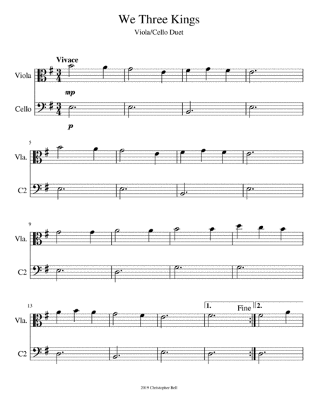 We Three Kings Easy Viola Cello Duet Page 2