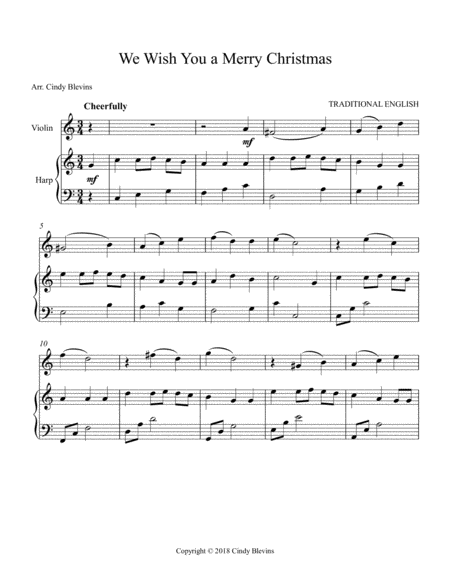 We Wish You A Merry Christmas Arranged For Harp And Violin Page 2