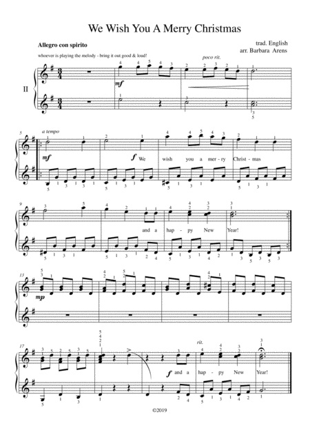 We Wish You A Merry Christmas Piano 6 Hands Page 2