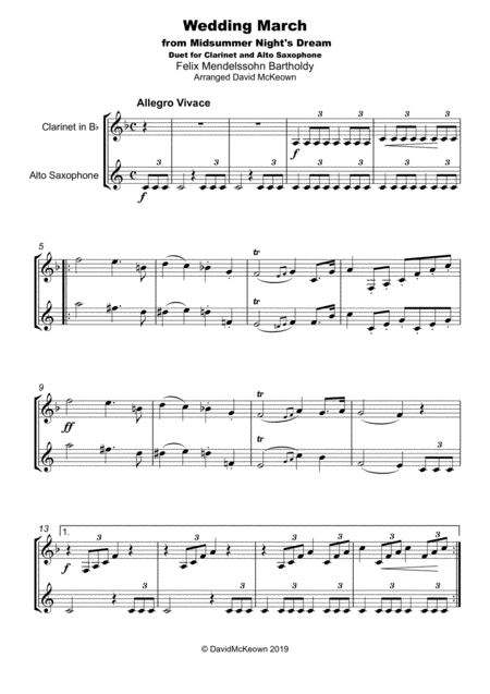 Wedding March By Mendelssohn Duet For Clarinet And Alto Saxophone Page 2