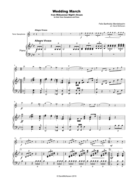 Wedding March By Mendelssohn For Solo Tenor Saxophone And Piano Page 2