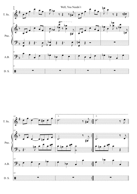 Well You Neednt Its Over Nowt Monk Score And Individual Parts Tenor Sax Piano Bass Page 2