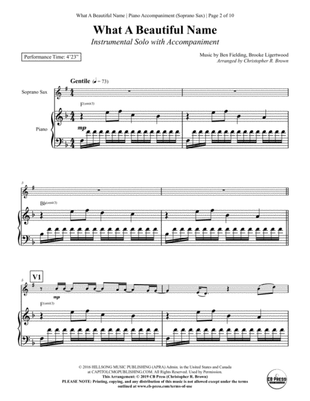 What A Beautiful Name Soprano Sax Solo With Piano Accompaniment Page 2