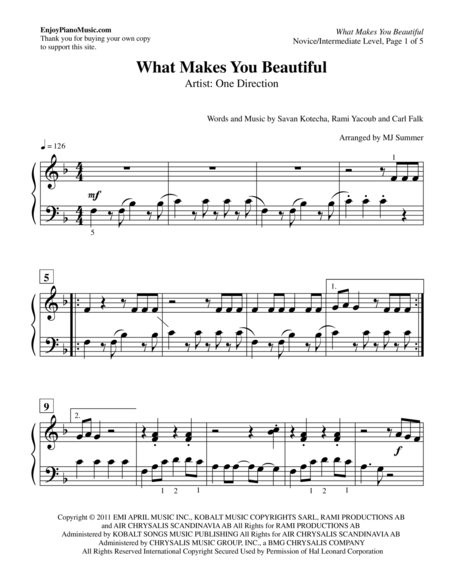 What Makes You Beautiful One Direction Intermediate Level For Piano Solo Page 2