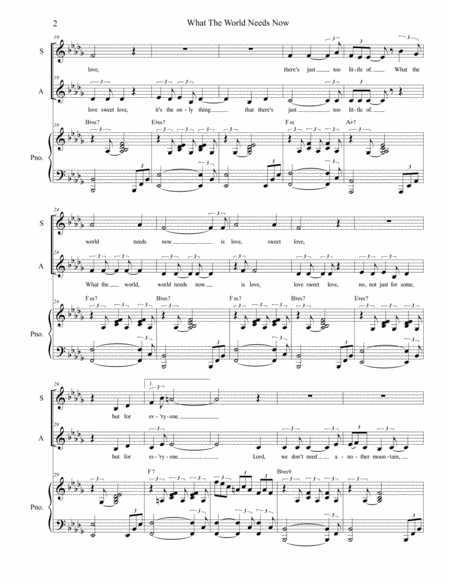 What The World Needs Now Is Love Duet For Soprano Alto Solo Page 2