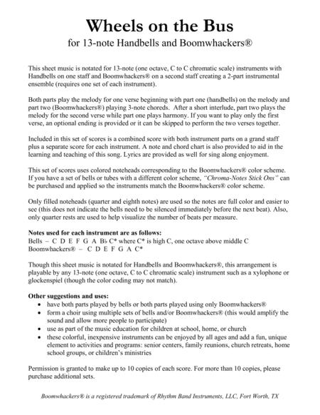 Wheels On The Bus For 13 Note Bells And Boomwhackers With Color Coded Notes Page 2