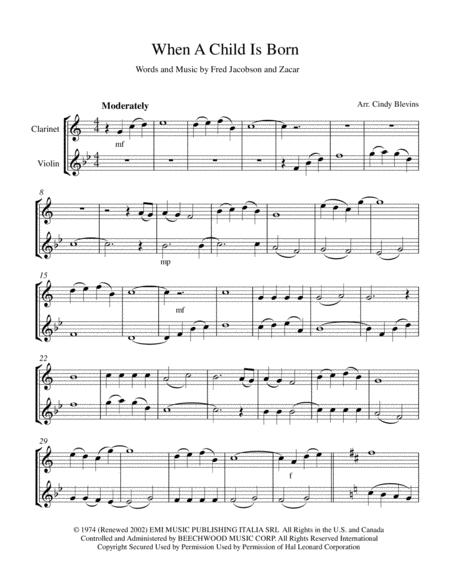 When A Child Is Born Easy Clarinet And Violin Duet Page 2