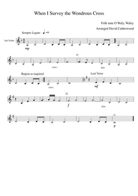 When I Survey The Wondrous Cross Folk Tune O Waly Waly Arranged By David Catherwood For String Quartet Orchestra Page 2