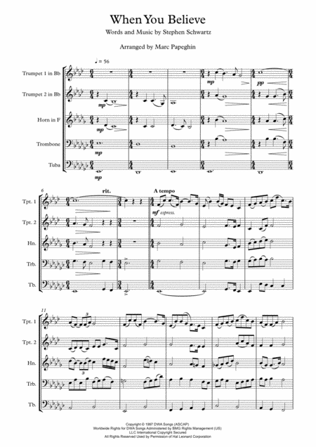When You Believe From The Prince Of Egypt Brass Quintet Page 2