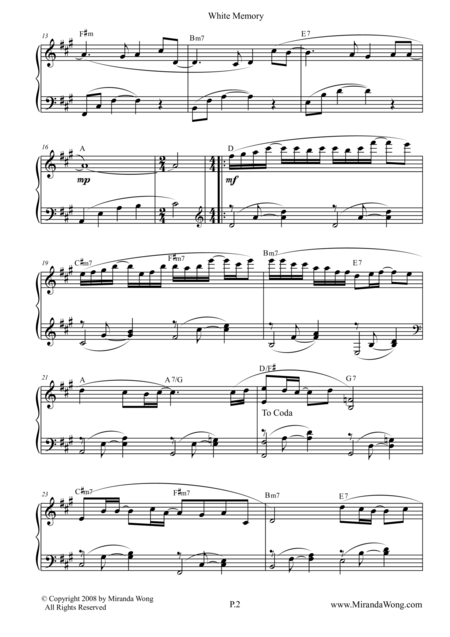White Memory Wedding Piano Music By Miranda Wong Page 2