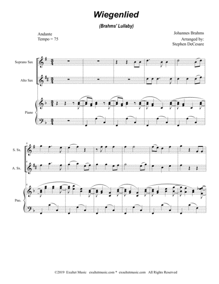 Wiegenlied Brahms Lullaby Duet For Soprano And Alto Saxophone Page 2