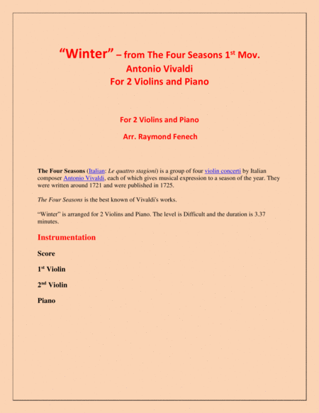 Winter From The Four Season 1 St Mov 2 Violins And Piano Page 2