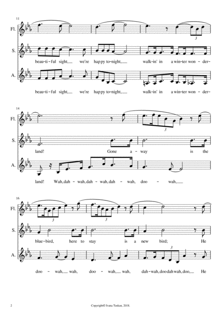 Winter Wonderland For Sa Solo Voices Or 2 Part Choir And Flute Page 2