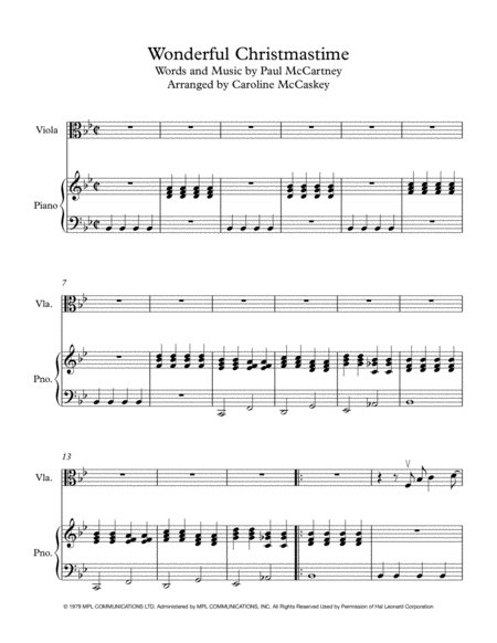 Wonderful Christmastime Intermediate Viola Solo With Piano Accompaniment Page 2